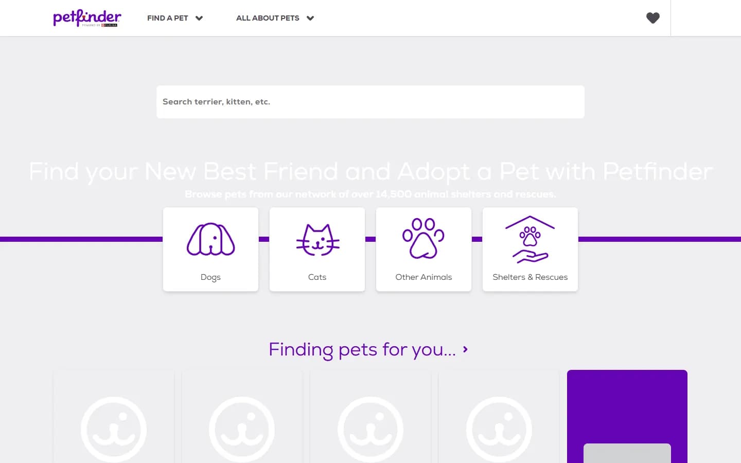 Petfinder homepage